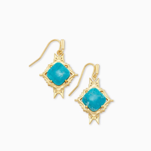 Kendra Scott Cass Gold Drop Earrings In Teal Howlite - Picture 2 of 2